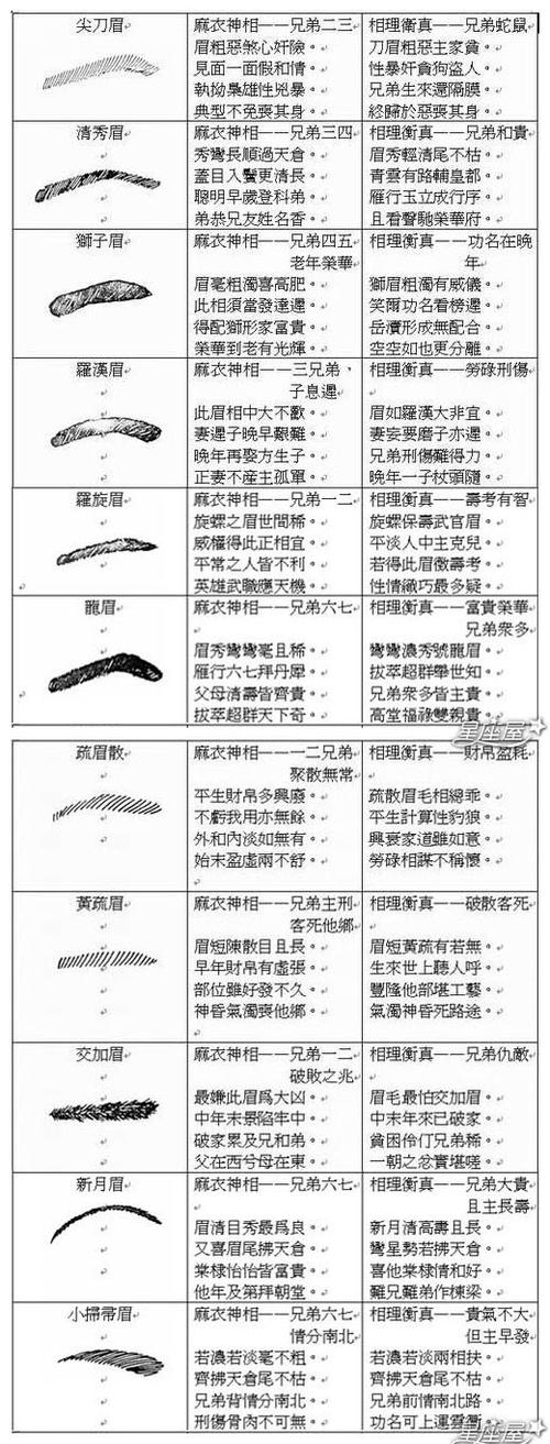 螺旋眉毛看相算命图解 二十八种眉毛图解