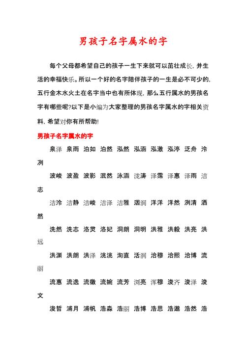 带水字的男孩名字免费取名大全 带水带木满分男孩取名